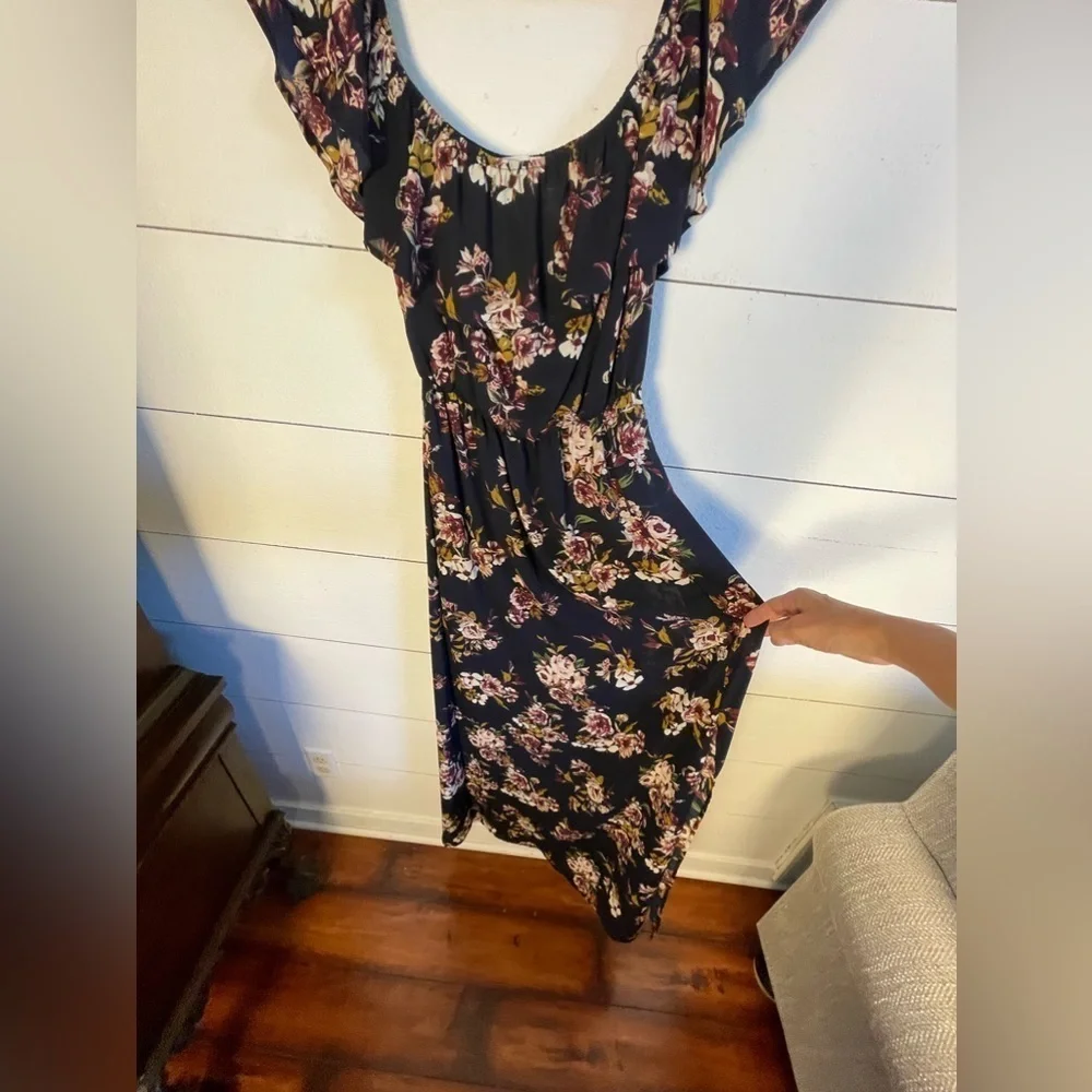 Navy Long Floral Off The Shoulder Dress by Altar’d State Size Small